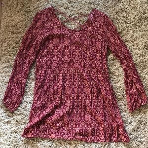 Paisley Red Long Sleeve boho Dress